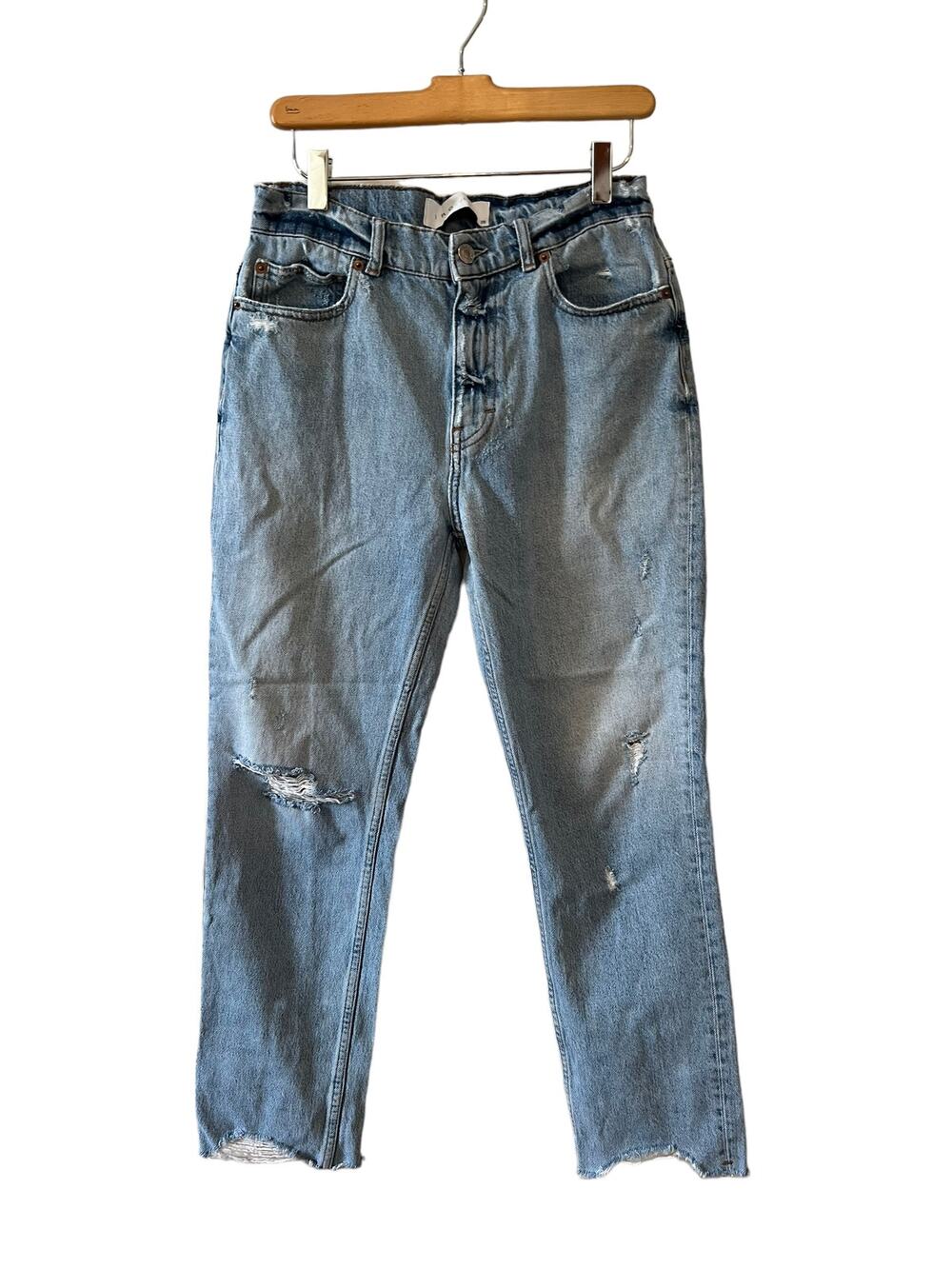 IRO Paris Tomboy Straight Leg Distressed Rigid Denim Jeans Light Vintage Wash